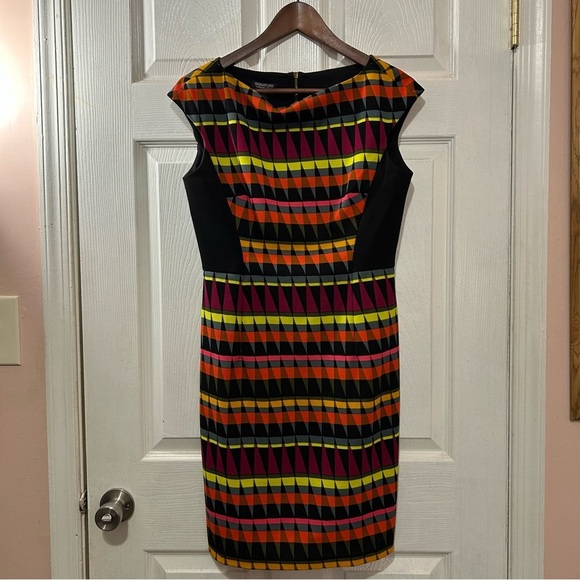 Signature London Style Dress Bright Multicolored Abstract Print Sheath Size 10 - Picture 1 of 8